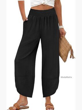 High Waisted Wide Leg Palazzo Pants with Pockets 100% Polyester Lightweight